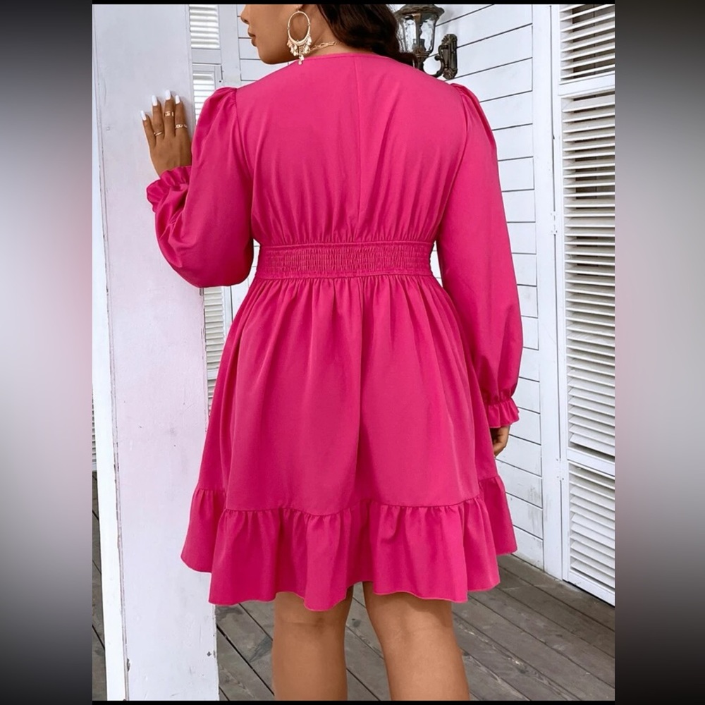 Plus Hot Pink front tie Party Dress - Picture 2 of 4